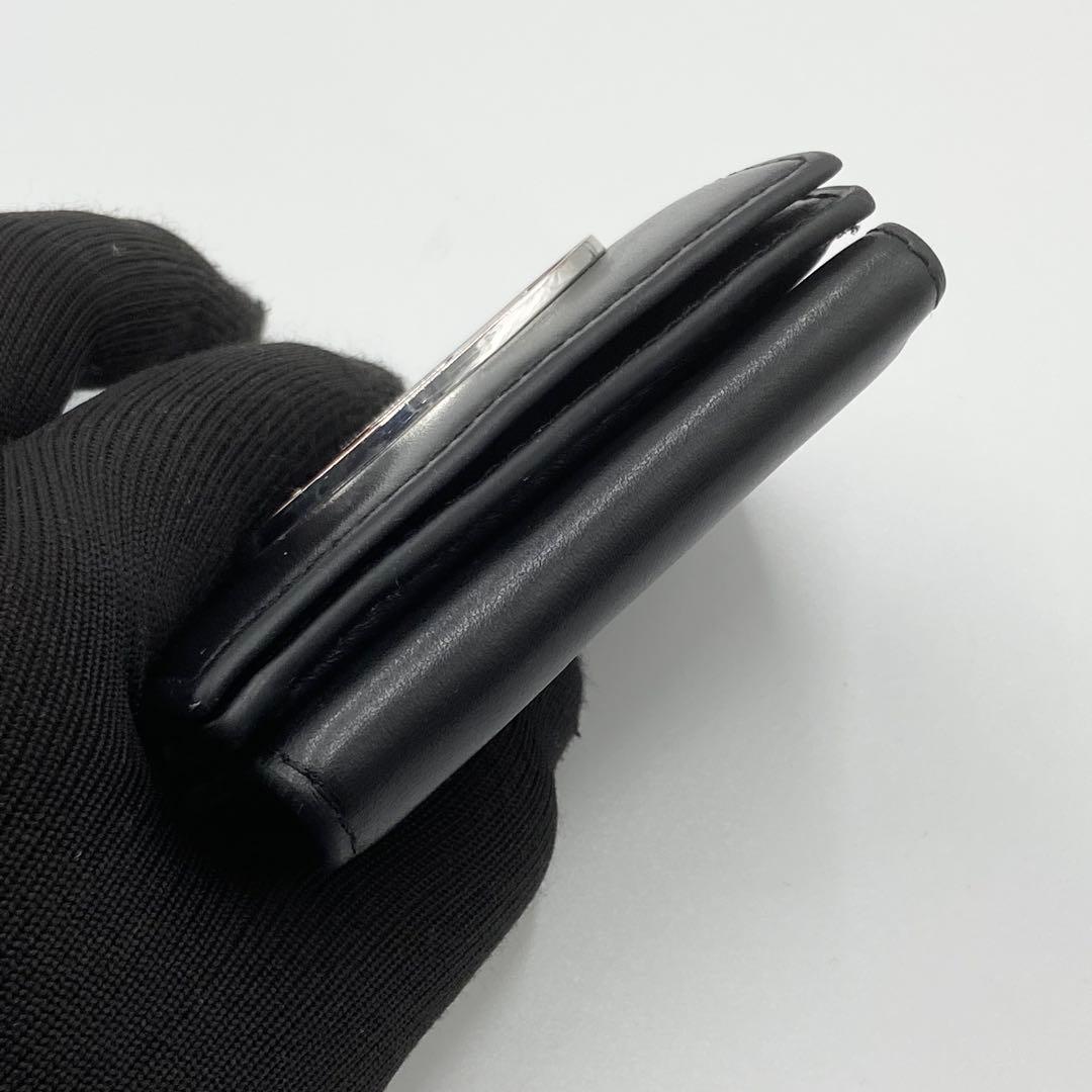 極美品　DISEL 三つ折り財布　1dr オーバル　ロゴ金具　レザー　ブラック