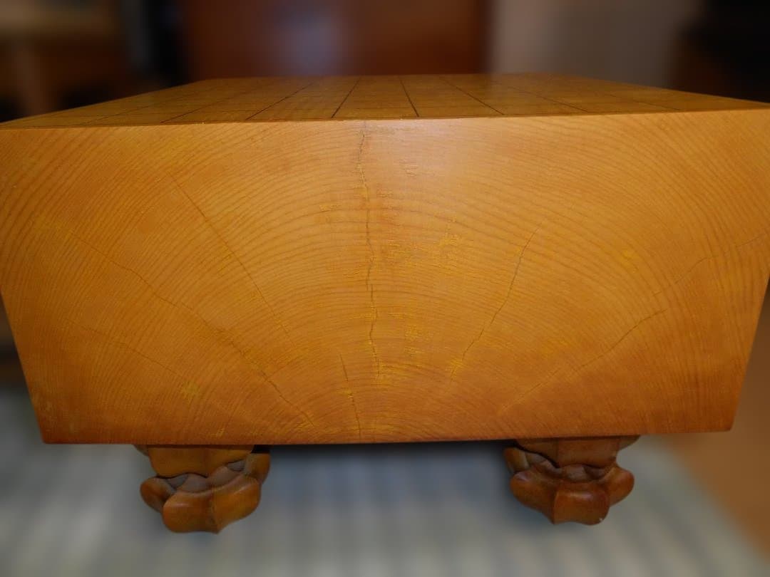 将棋盤脚付き5寸／本榧／板目／盤カバー付き／駒台／※難有