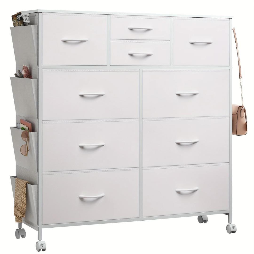 キャスター付きチェスト＆サイドポケット、4段引き出し