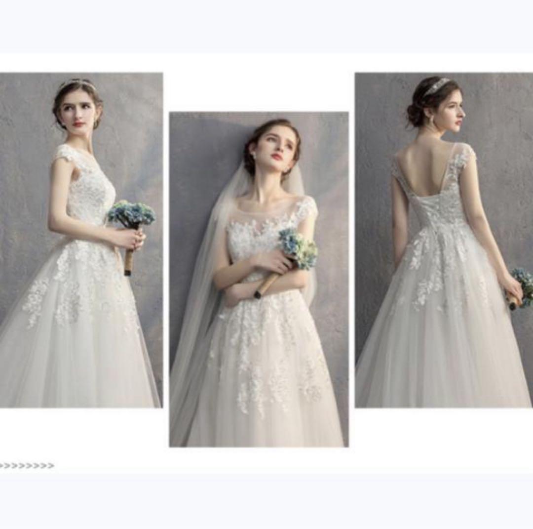 【新品未使用】ホワイト オフショルウェディングドレス(ティアラ•ジュエリー付き)