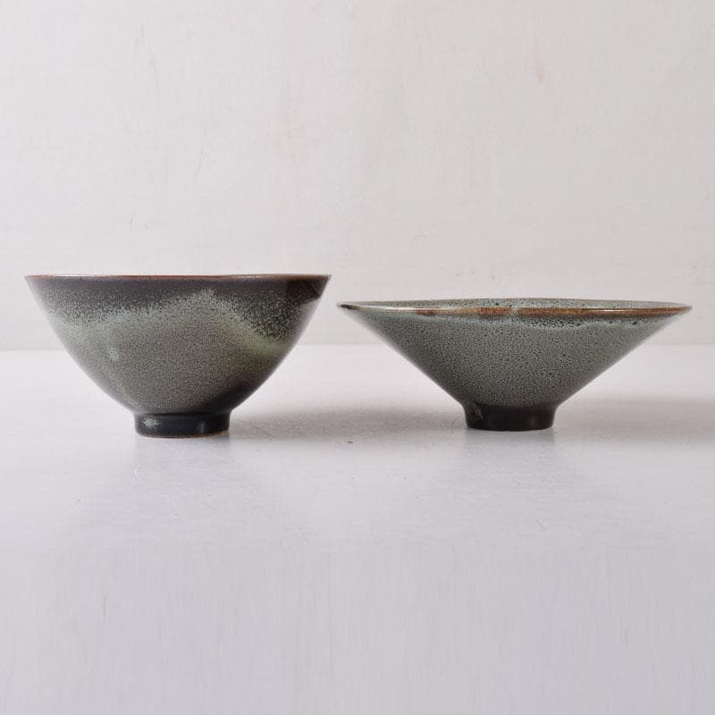 中国　磁州窯製　窯変　油滴天目茶碗　平茶碗　2点　C　7533