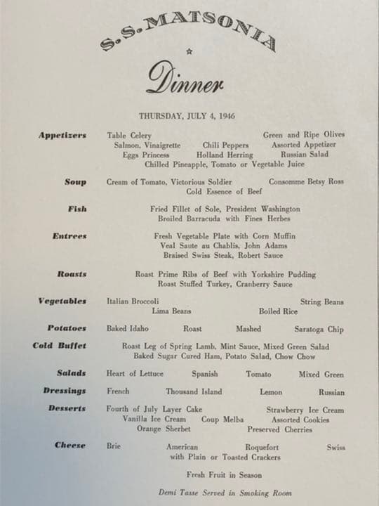 レア40年代オリジナルMatsonマトソンラインディナーメニューフラッグ他セット