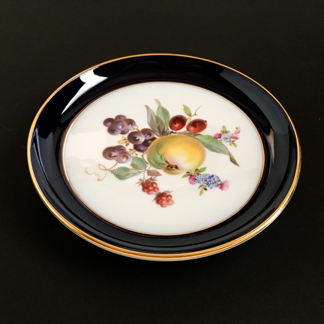 マイセン 金彩 果実文 フルーツ コバルト 絵皿 プレート直径 17センチ ⑥