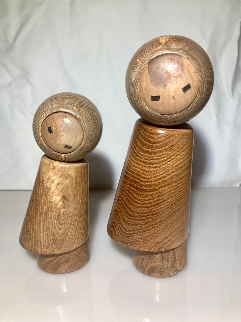 石原日出男　こけし　レア　みちのくおやこ　21cm, 16cm