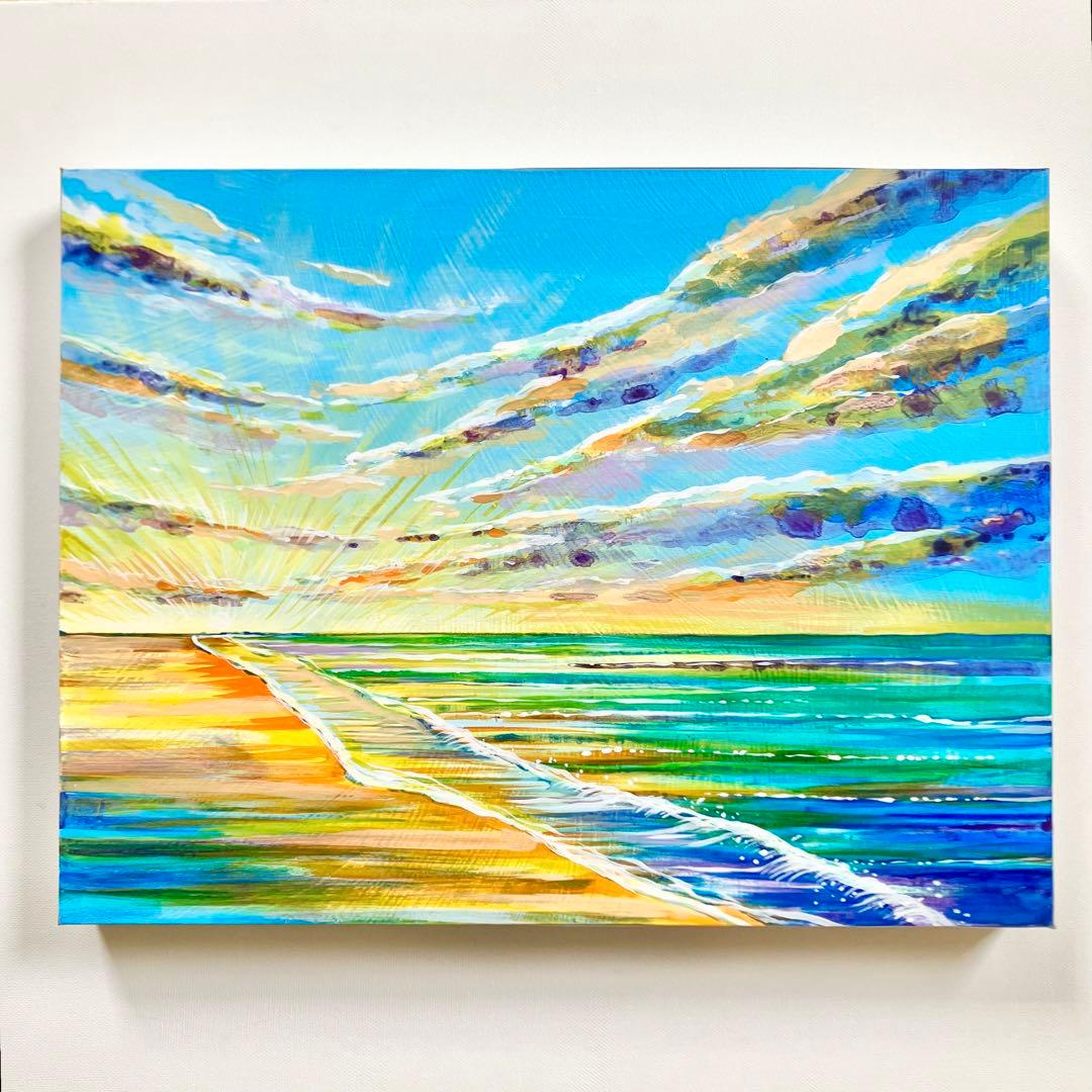 sunrise＊大きめ絵画　原画　風景画　海　空　朝日　夕日　キレイ　沖縄