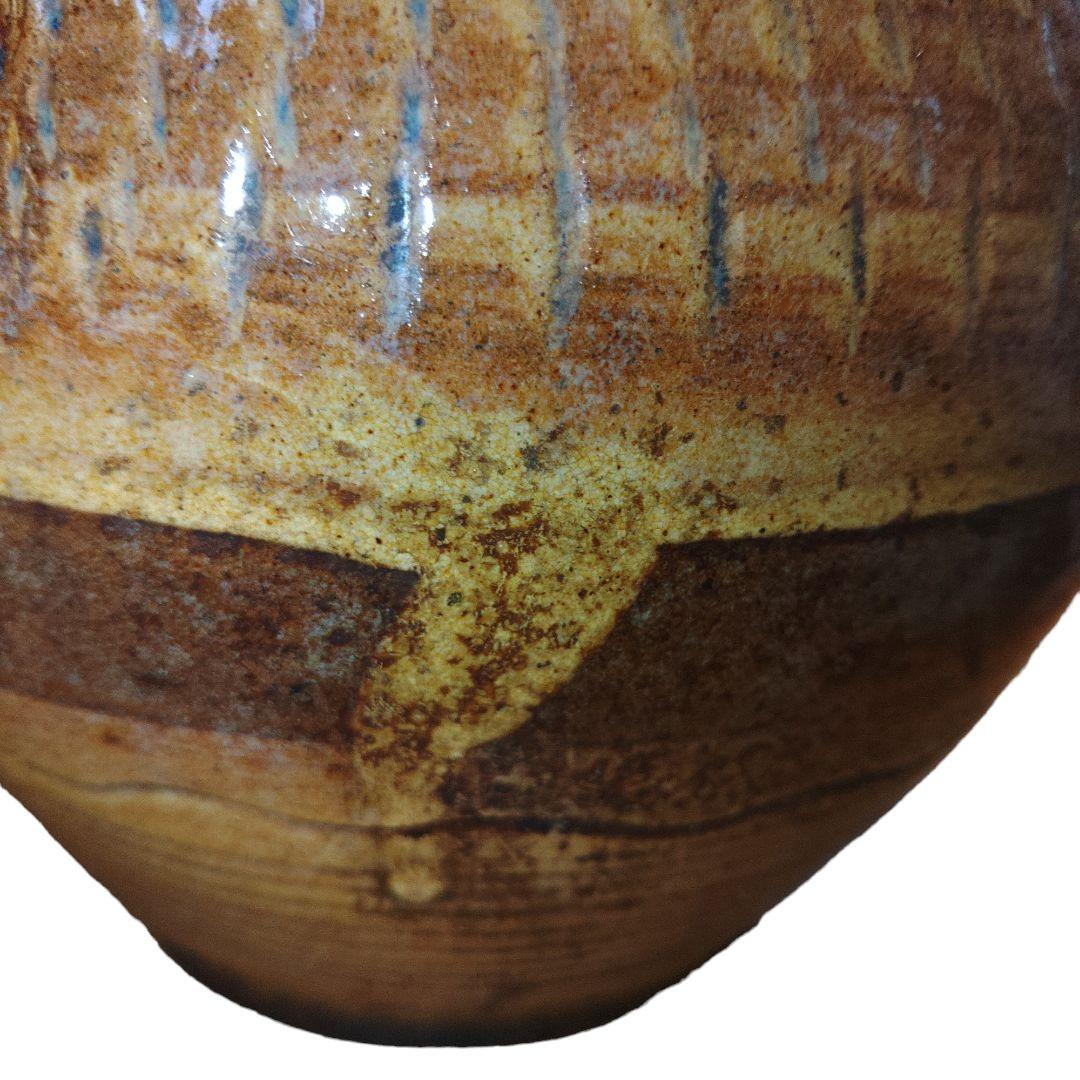 大堀相馬焼　飴釉薬徳利　跳び鉋仕上げ