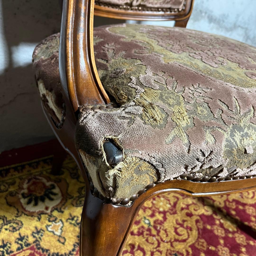 激レア【カリモク】 ロココ調 猫脚 ヴィンテージチェア 椅子 金華山織②