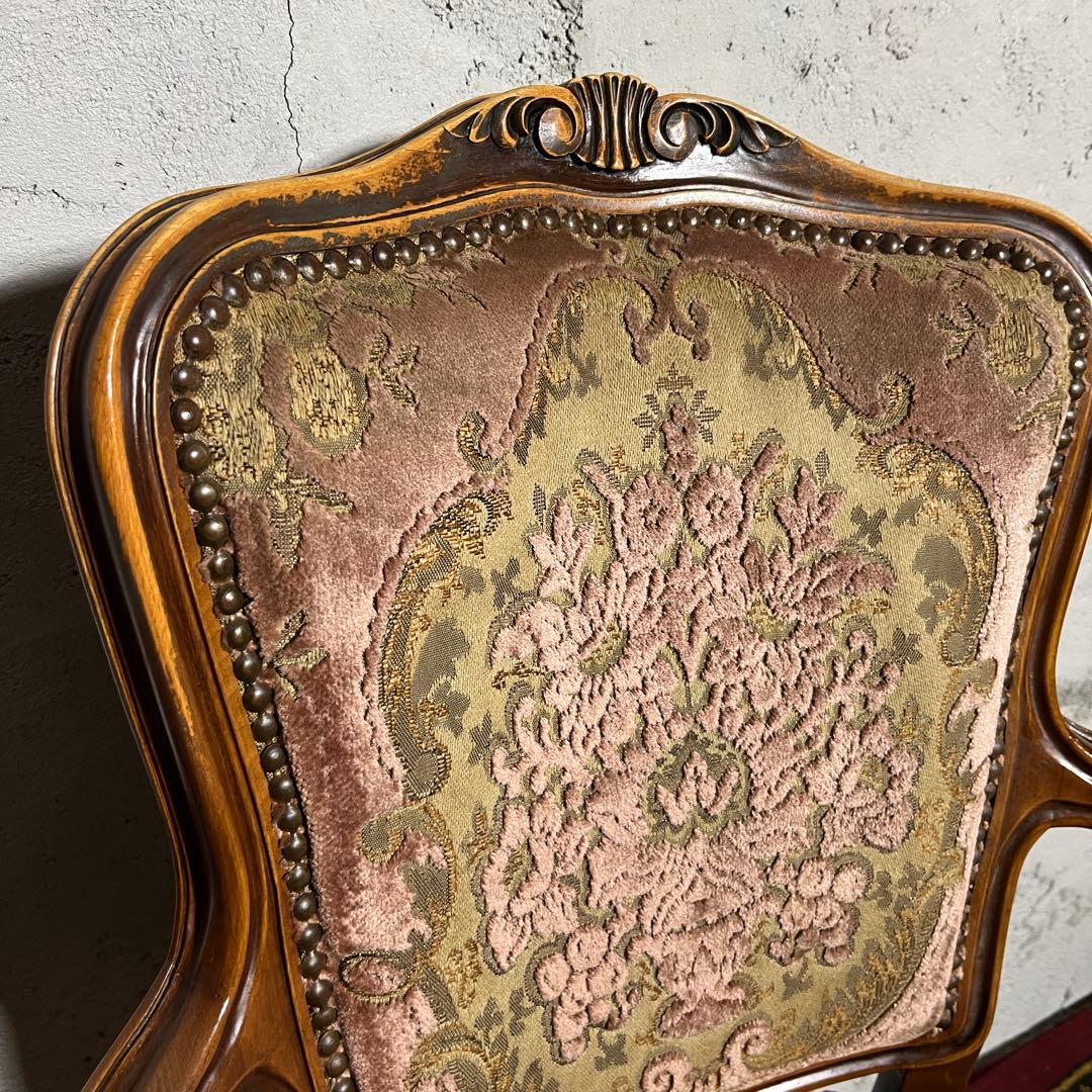 激レア【カリモク】 ロココ調 猫脚 ヴィンテージチェア 椅子 金華山織②
