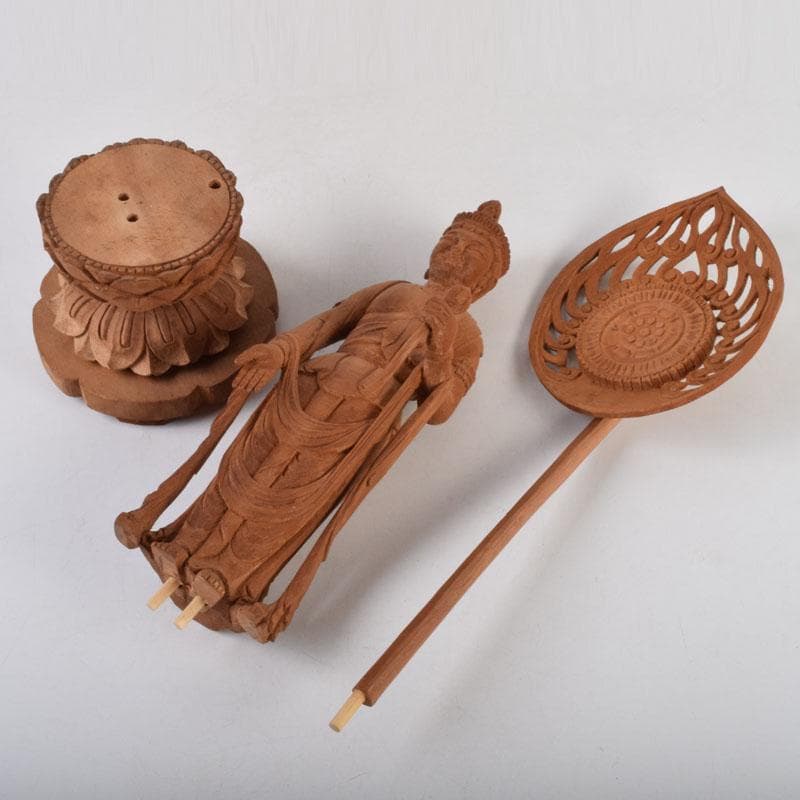 仏教美術　木彫　観音菩薩立像　仏像　置物　在銘　高さ約46cm　V　8764