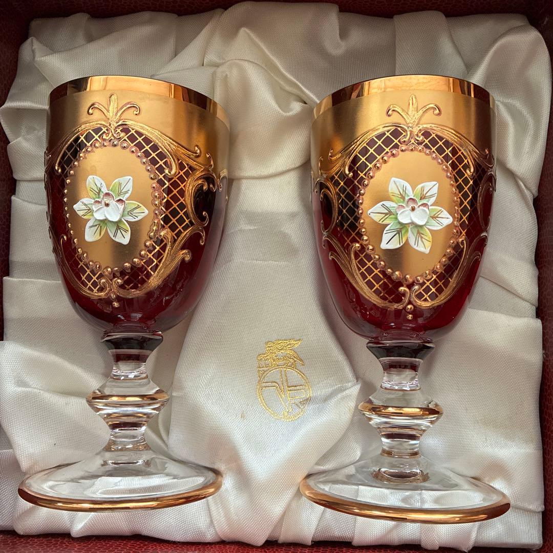 ベネチアングラス 24金 ペアグラス　ヴェネチアン　赤色　ラグーナムラノ