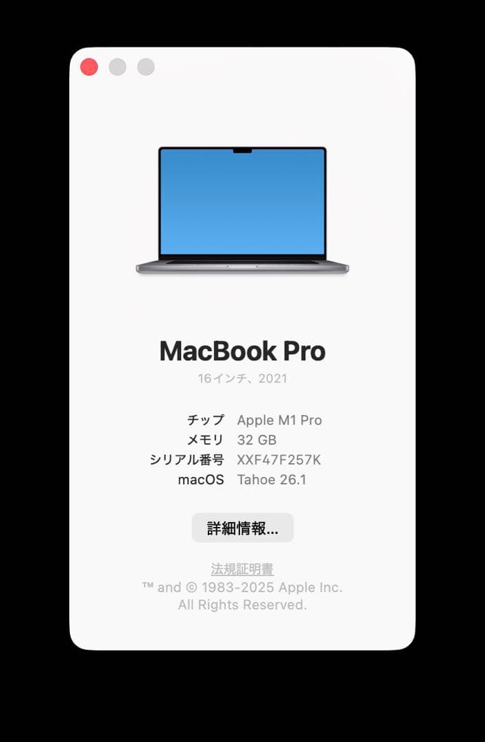 MacBook Pro 16インチ M1 Pro / 32GB / 512GB