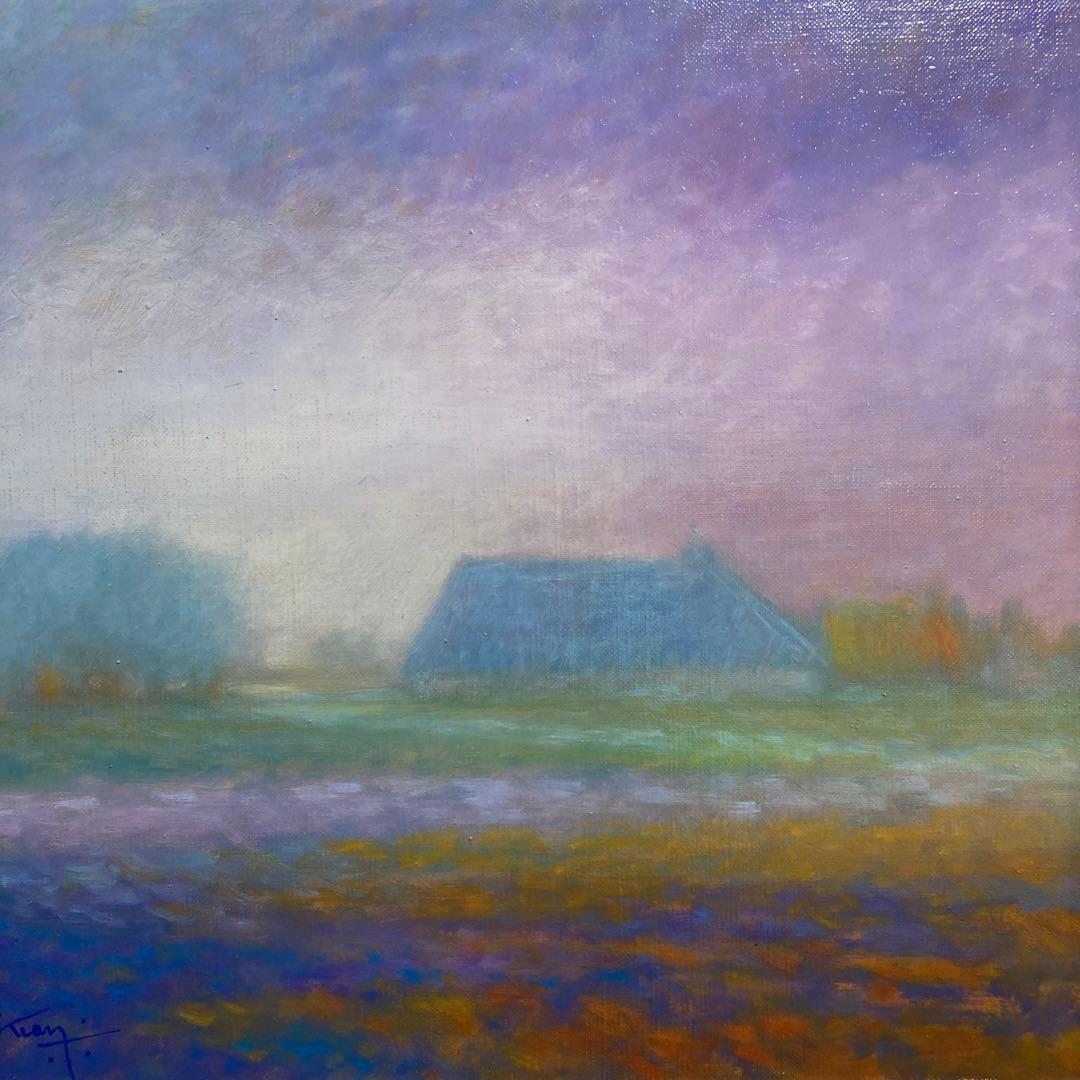 【真作保証】クロード・マヌキアン「夜想曲」油彩8号 直筆サイン 裏書き有り 絵画