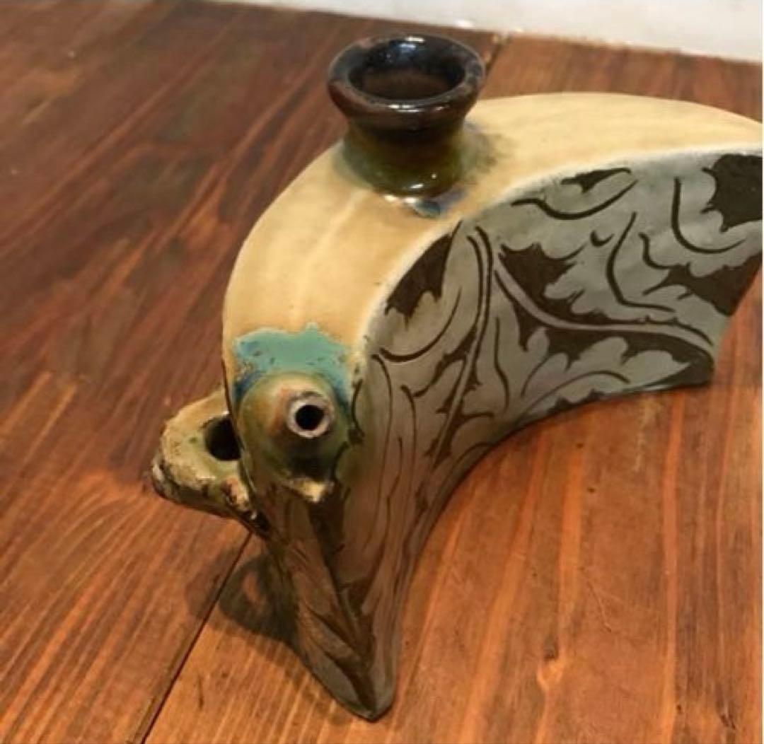 美品　抱瓶　焼物　沖縄　酒器　陶芸　飾りの持ち手が素敵な　丁寧なつくり