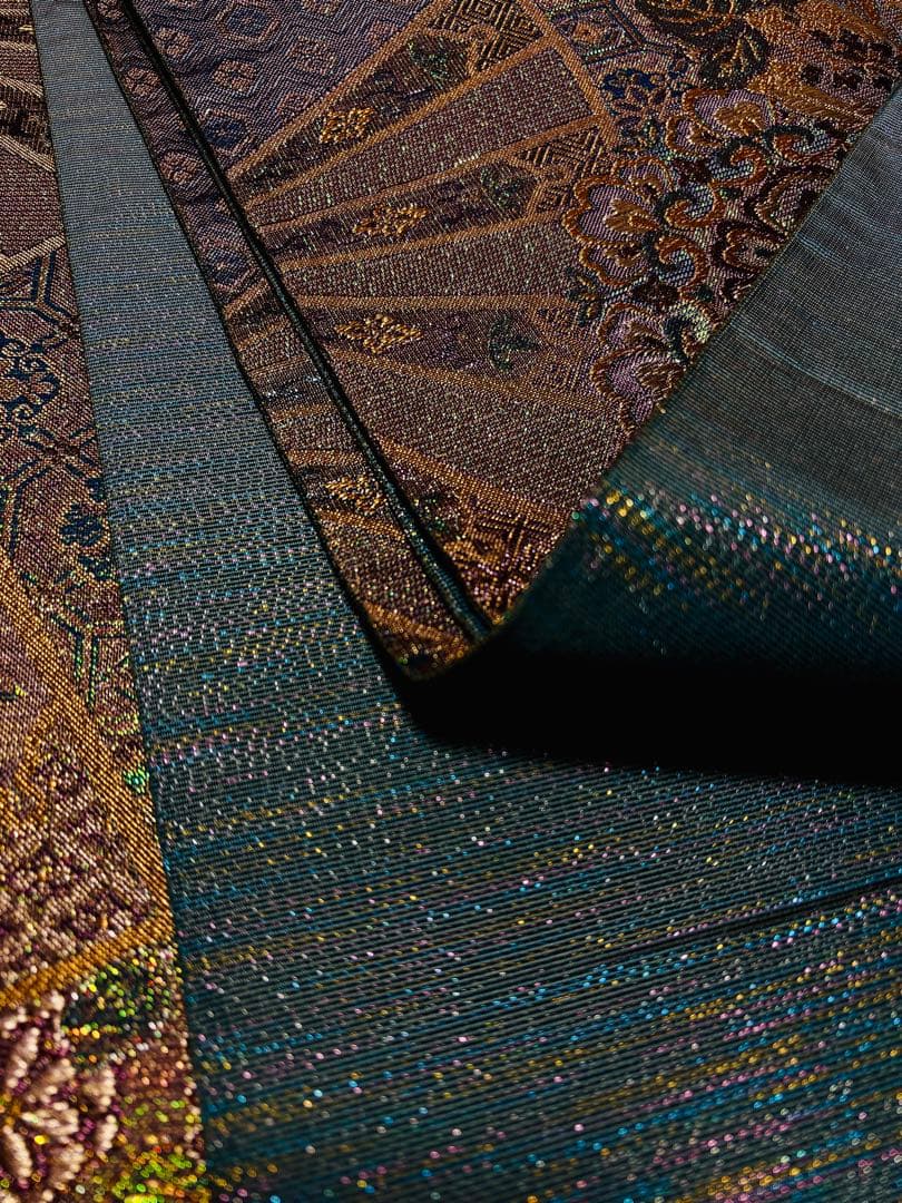 【未使用品】陽文綴 袋帯 青緑 宝相華鳳凰 キラキラ　六通