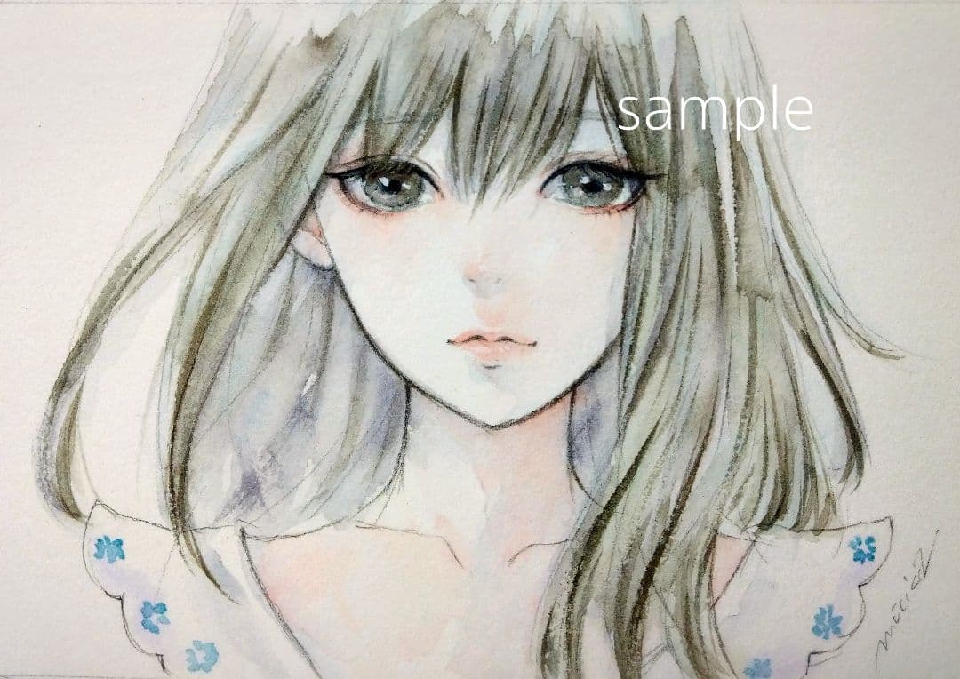 絵画　手描きイラスト　肉筆原画　水彩画　美人画