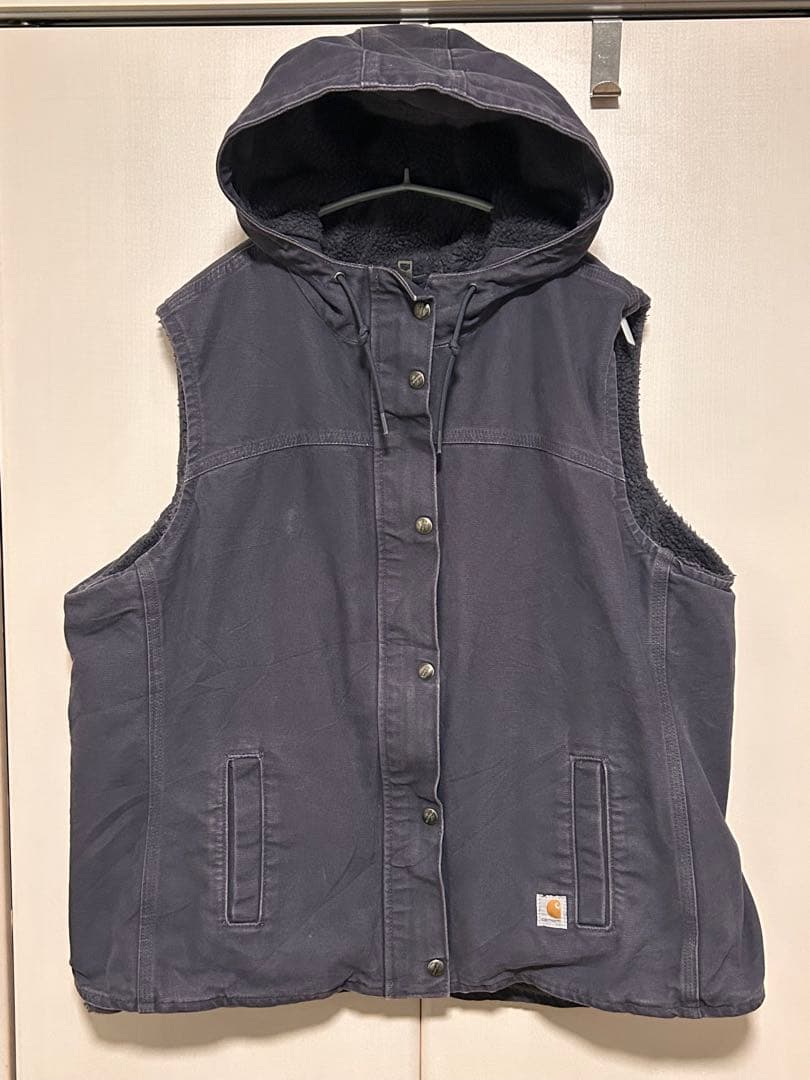 カーハート　裏ボア　ベスト　フード　ネイビー