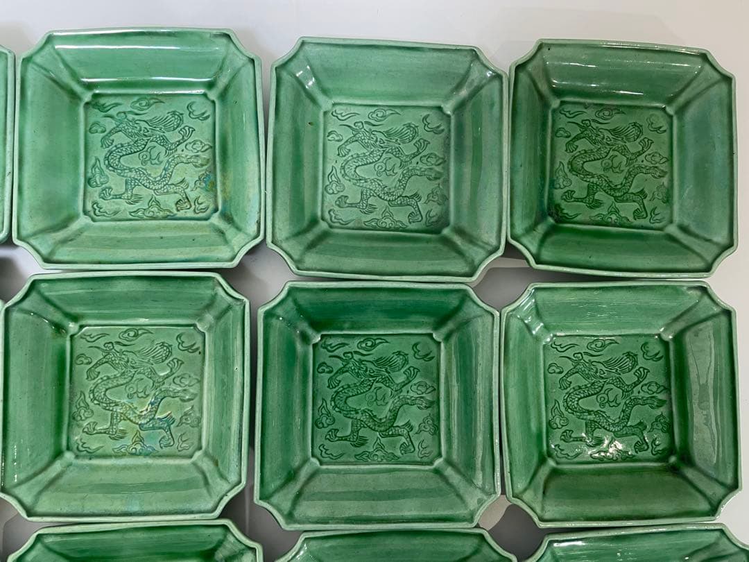 珉平焼 民平焼 小皿 淡路珉平焼 手塩皿 アンティーク20枚 龍 緑 グリーン
