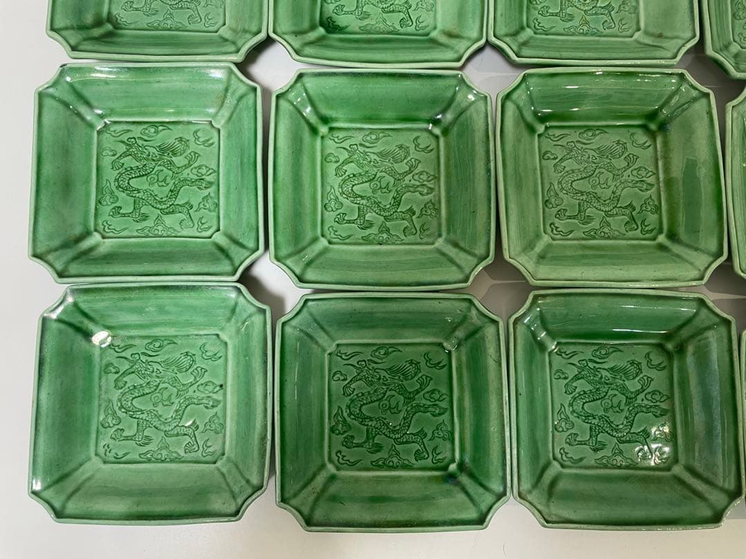 珉平焼 民平焼 小皿 淡路珉平焼 手塩皿 アンティーク20枚 龍 緑 グリーン