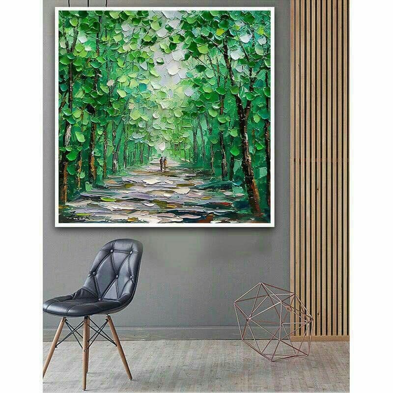 ミニマリストのモダンな手描きの風景油絵