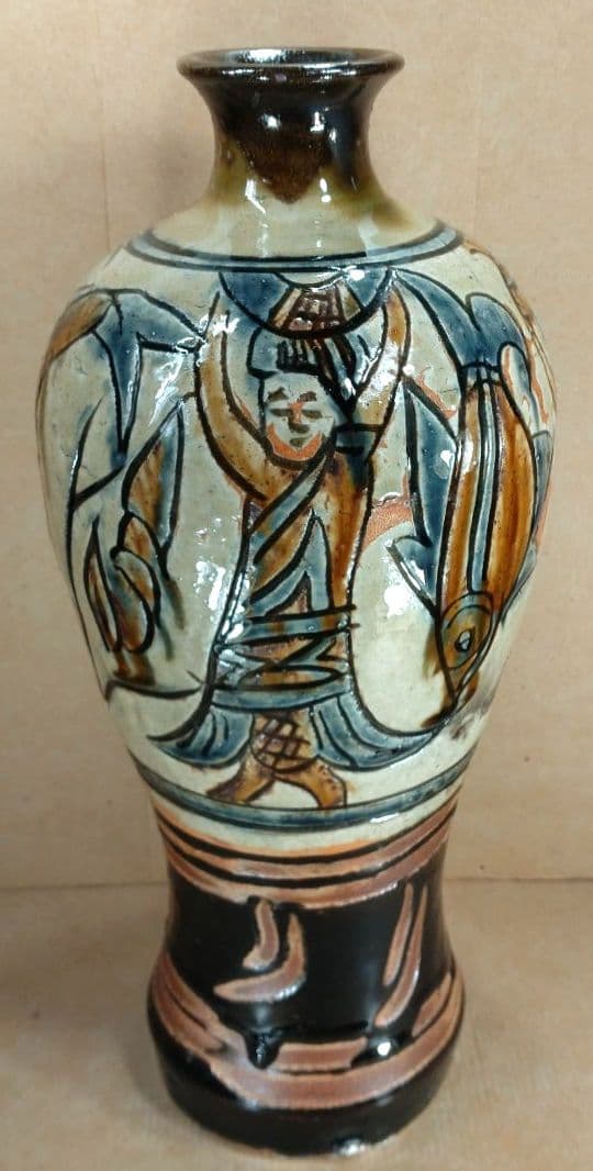 れれれ【本物保証】金城次郎 クヮンカミヤー文花瓶 共箱 栞 h36㎝超