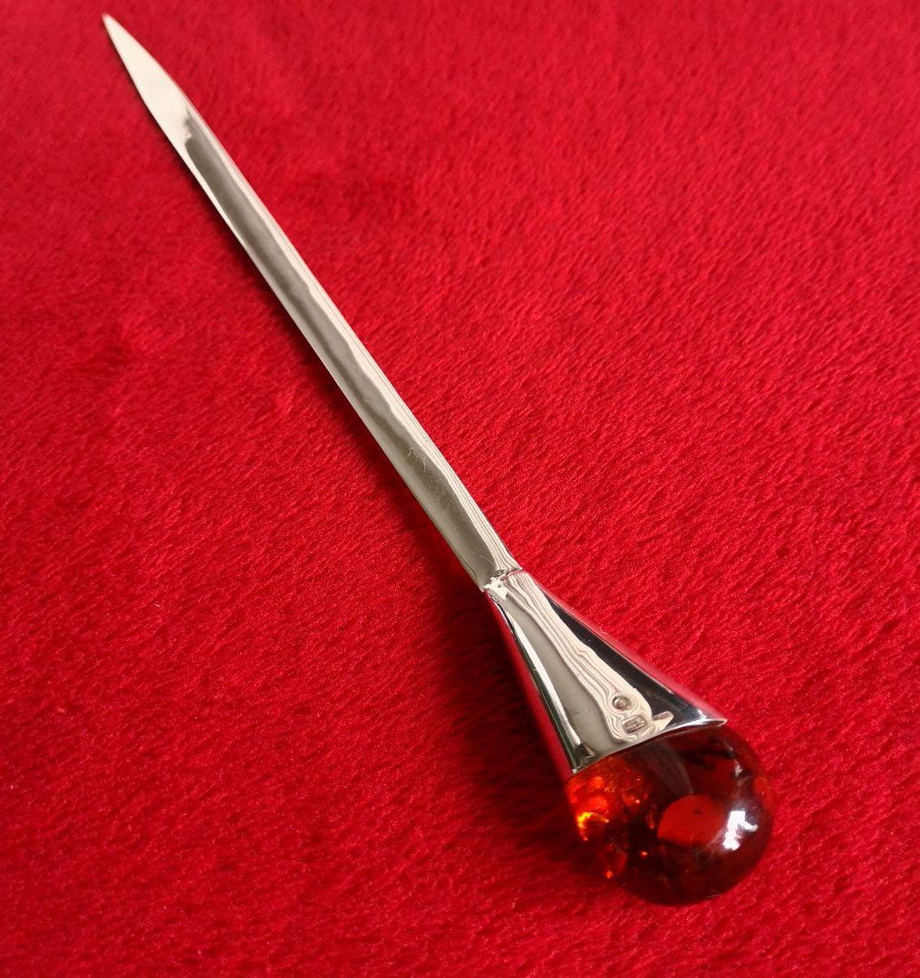 アンティーク銀ホールマーク刻印 1920s 希少 ペーパーナイフ 琥珀 775