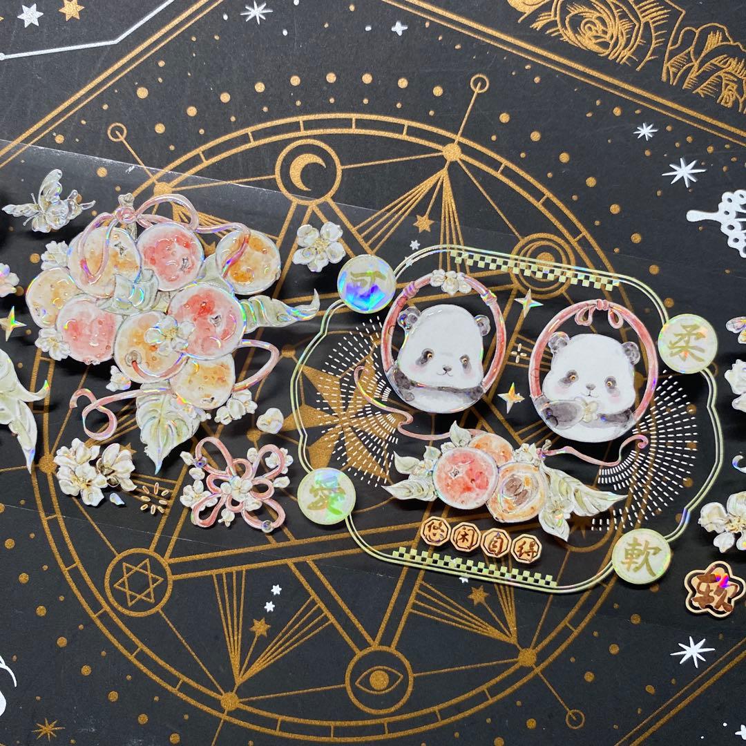 【9211】海外　マステ　中古巻　貝殻光マスキングテープ　パンダ　動物系　果物