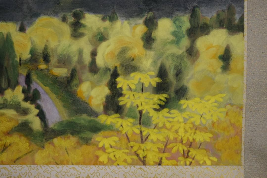 真作/原田太乙/秋色/立山ブナ坂遠望/桐共太巻箱付/布袋屋掛軸HG-601