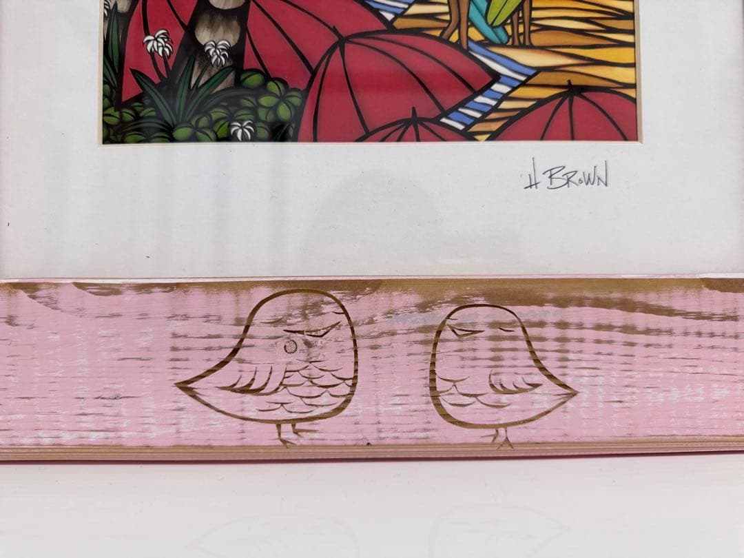 【レア！】ヘザーブラウン　鳥の彫刻入りアートフレーム