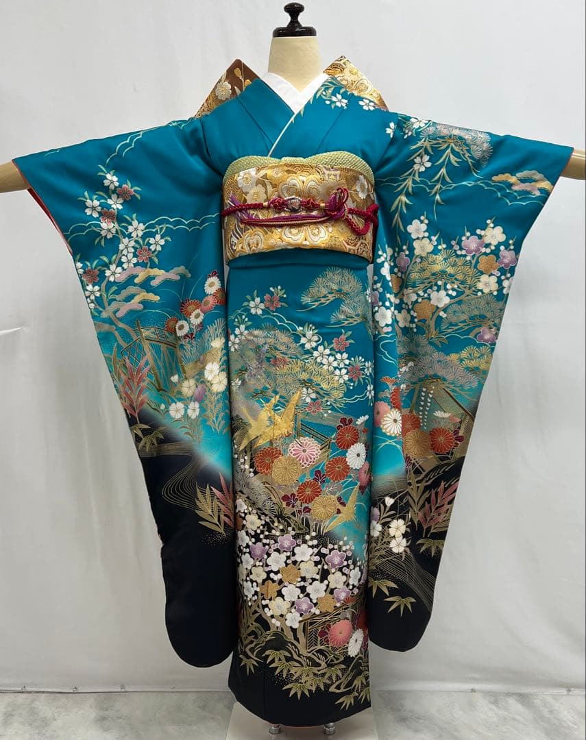 振り袖　フルセット　長襦袢付　金彩加工　刺繍入り　成人式　襟裏、右肩難あり631