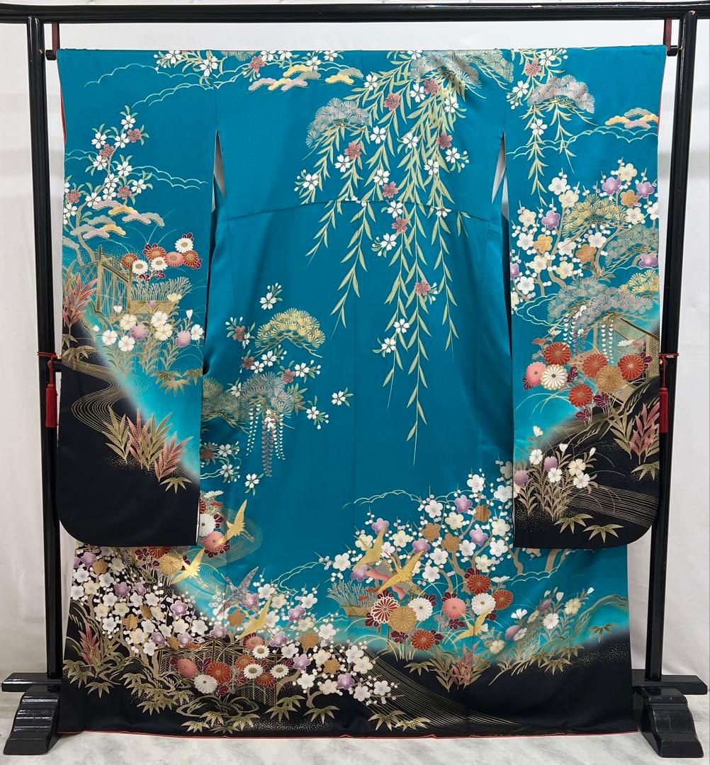 振り袖　フルセット　長襦袢付　金彩加工　刺繍入り　成人式　襟裏、右肩難あり631