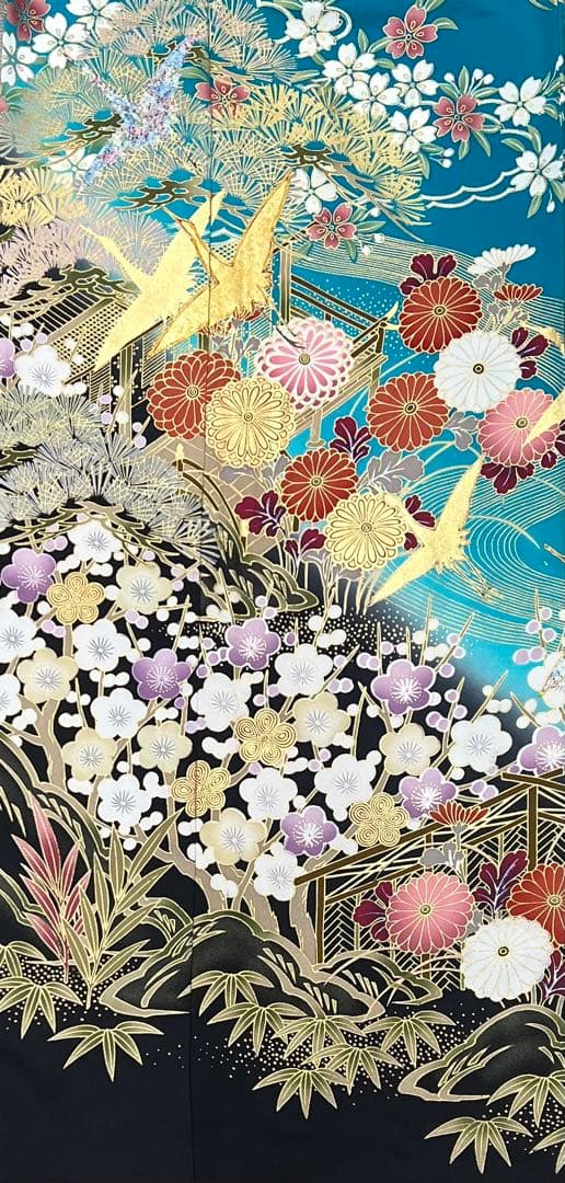 振り袖　フルセット　長襦袢付　金彩加工　刺繍入り　成人式　襟裏、右肩難あり631