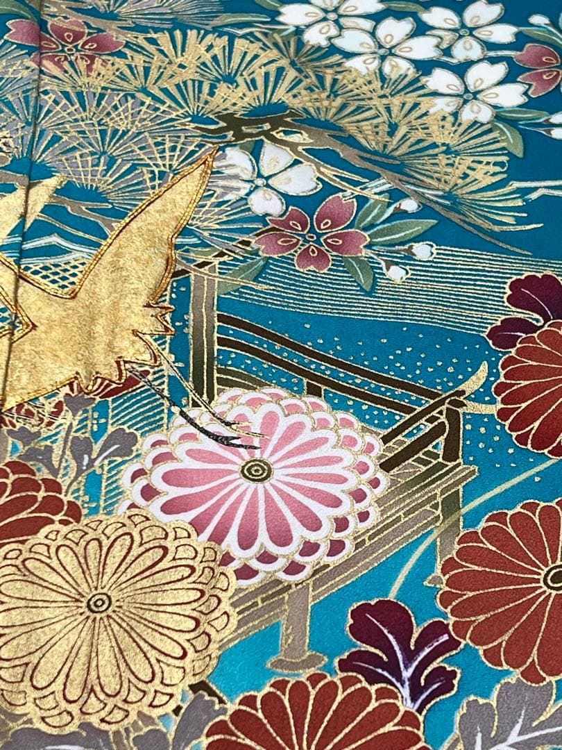 振り袖　フルセット　長襦袢付　金彩加工　刺繍入り　成人式　襟裏、右肩難あり631