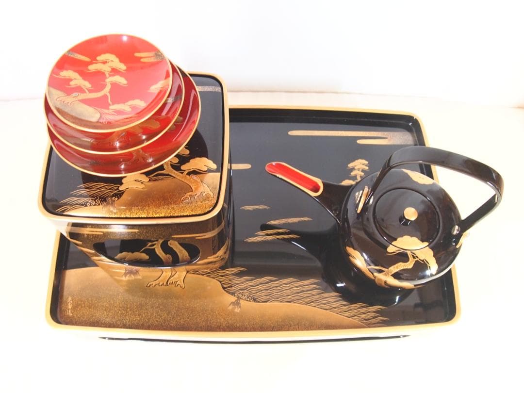 【高級・良品】輪島塗 五島屋謹製 光甫作 松島蒔絵 屠蘇器 三つ揃 山水蒔絵