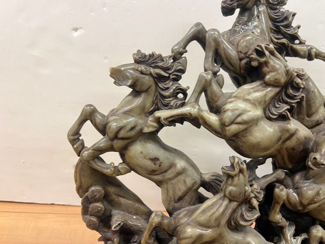 九頭馬　寿山石　置物　取引限定