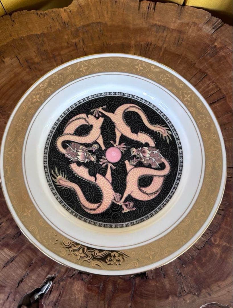 中国，70年代，醴陵群力，景德鎮、ドラゴン装飾皿 約25cm 陶器製