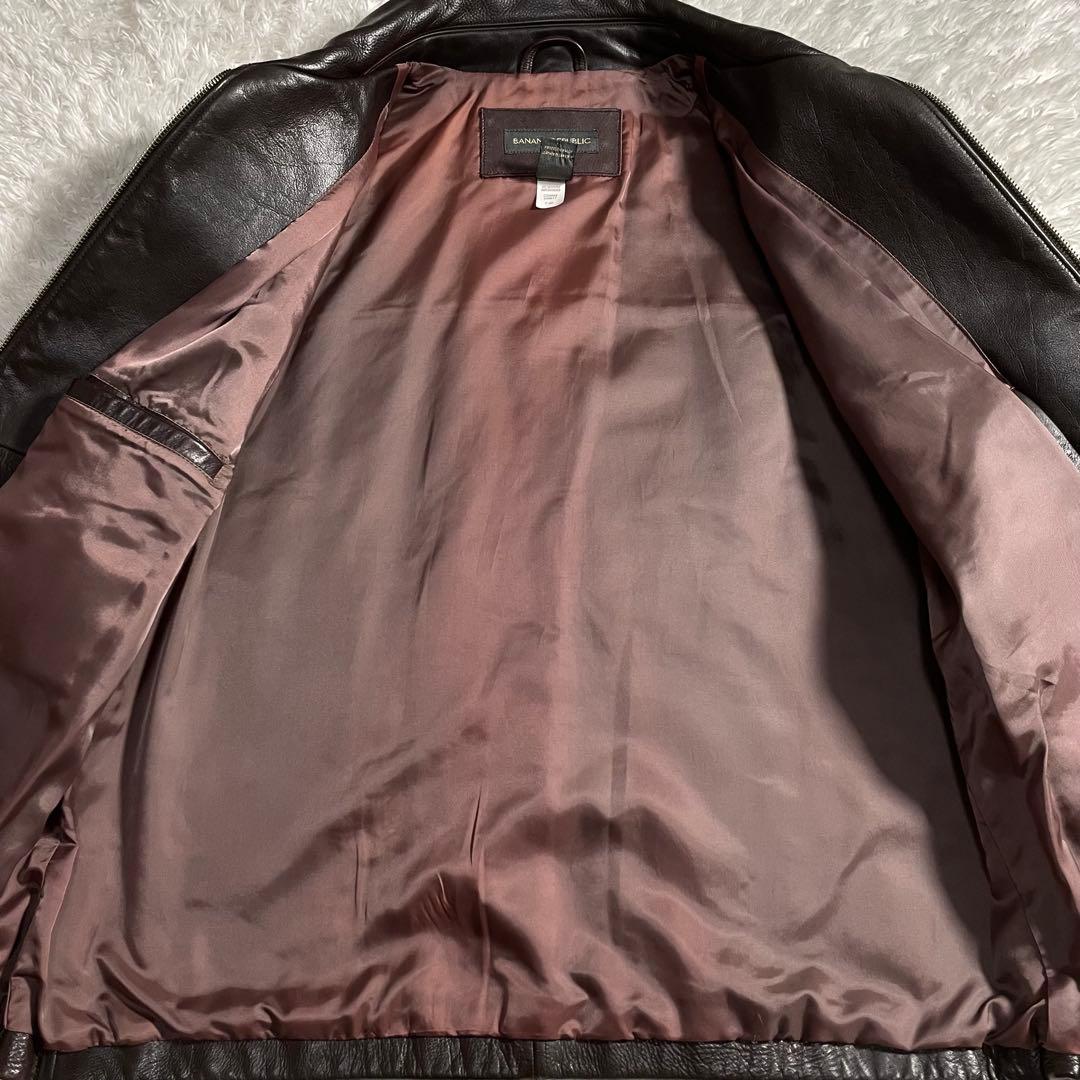 90s バナナリパブリック レザージャケット スウィングトップ 襟付き シボ