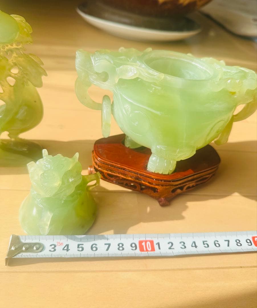 現状品 翡翠 鳥と花の彫刻 高さ約2 3cm 18 Cm 2点セット