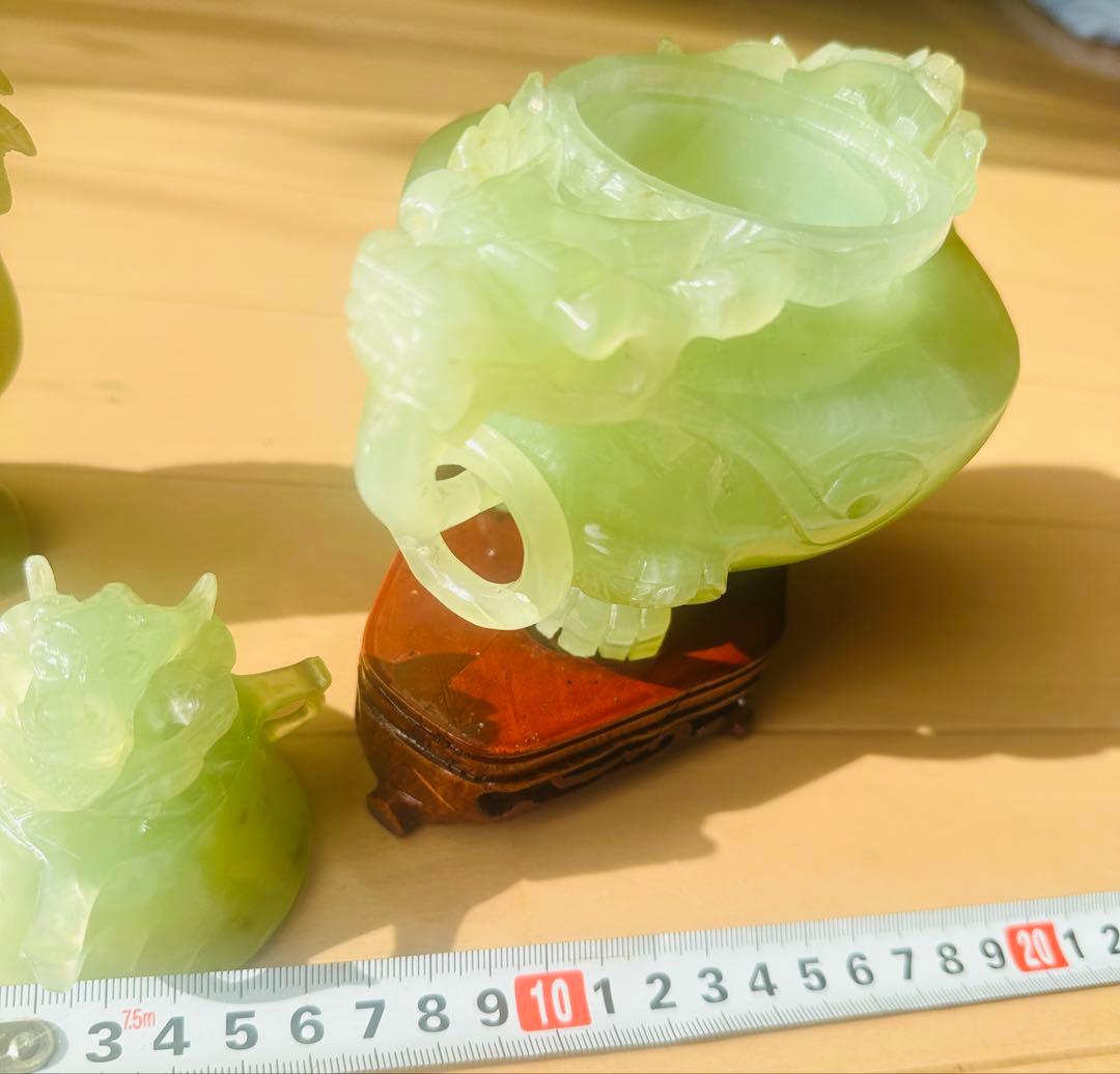 現状品 翡翠 鳥と花の彫刻 高さ約2 3cm 18 Cm 2点セット