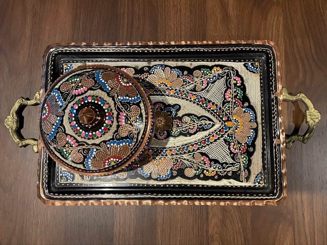 イラン現地購入・伝統工芸品・銅製トレーセット