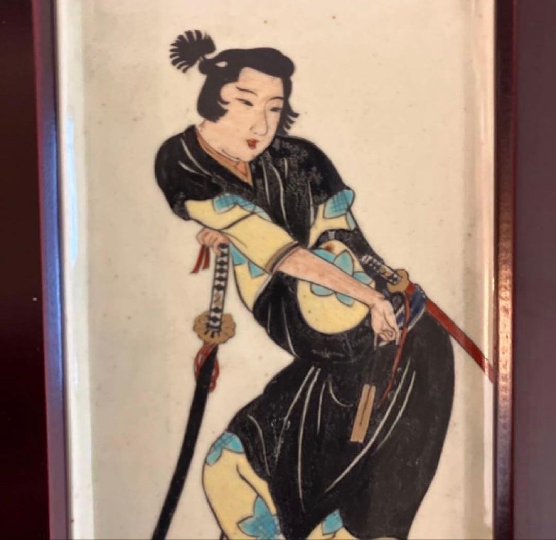 有田焼 円左エ門 壁掛 陶板 彦根屏風 侍図 江戸武士 額装 陶器