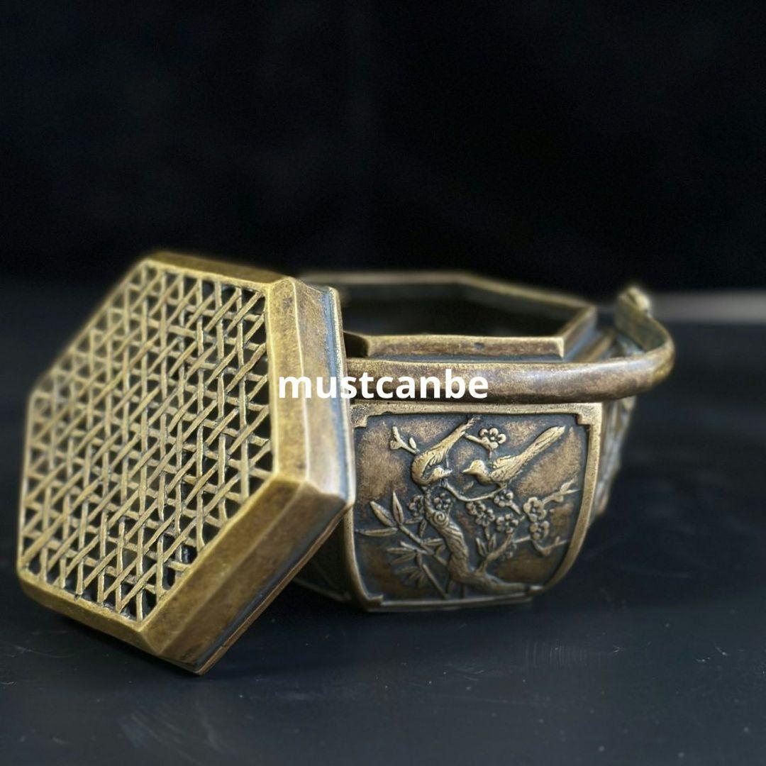 銅器 香炉 香薫炉 六角暖手炉 装飾品 工芸品 置物