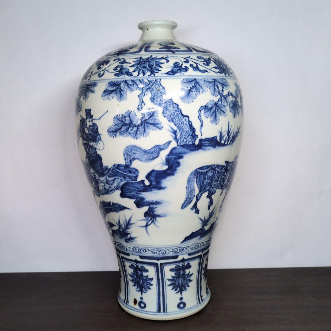 青花 山水唐人文 梅瓶 高さ約40cm