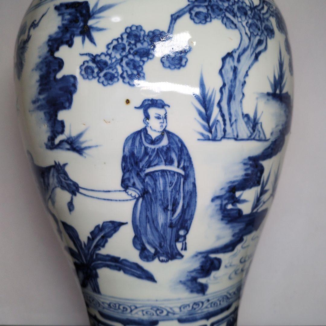 青花 山水唐人文 梅瓶 高さ約40cm