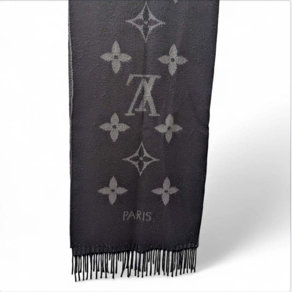 Louis Vuitton ルイヴィトン マフラー ブラック x グレー