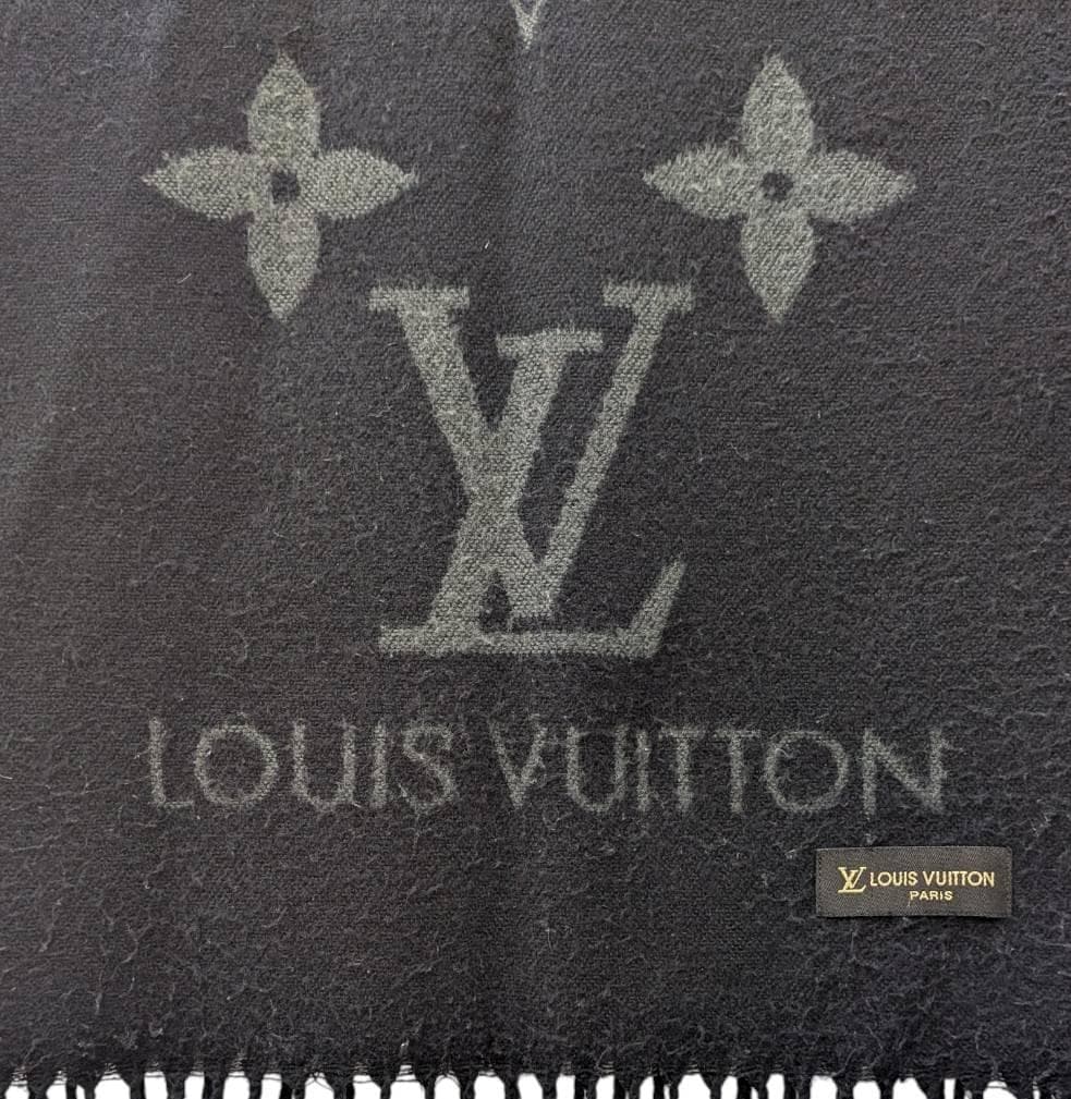 Louis Vuitton ルイヴィトン マフラー ブラック x グレー