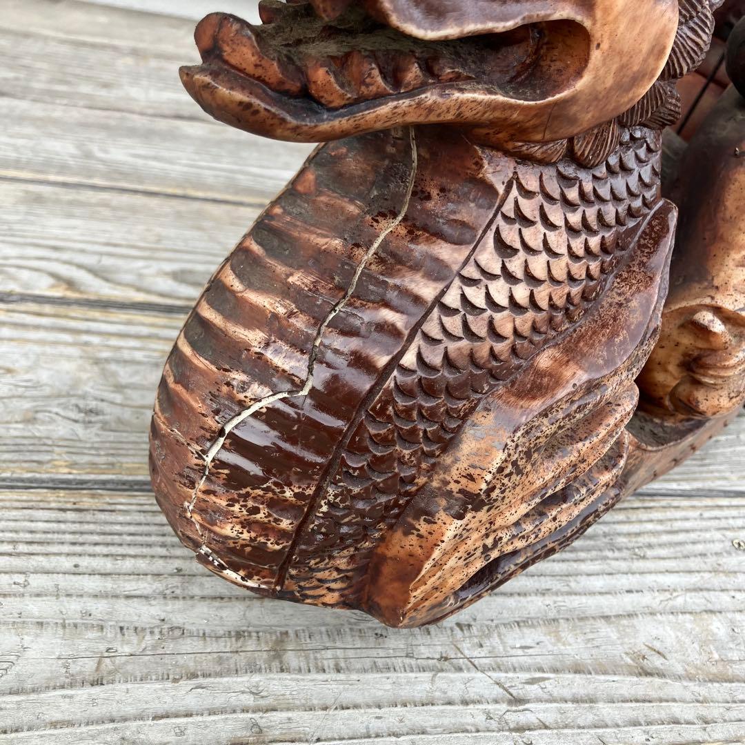 昭和レトロ 精密彫刻 大型 七福神 龍の船 宝船 縁起物 開運 置物 オブジェ