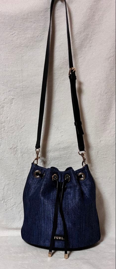 FURLA フルラ　ショルダーバッグ デニム インディゴブルー 巾着　保管袋付き
