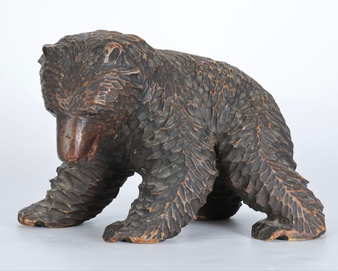 時代 木彫熊 八雲 ガラス目 無銘 北海道 熊 クマ 置物 彫刻 民芸品 古美術