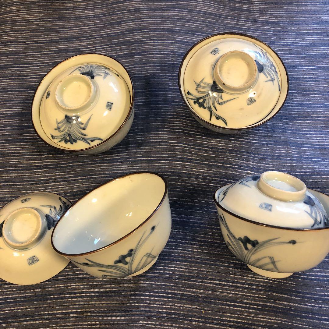 江戸後期手書き蓋付茶碗セット