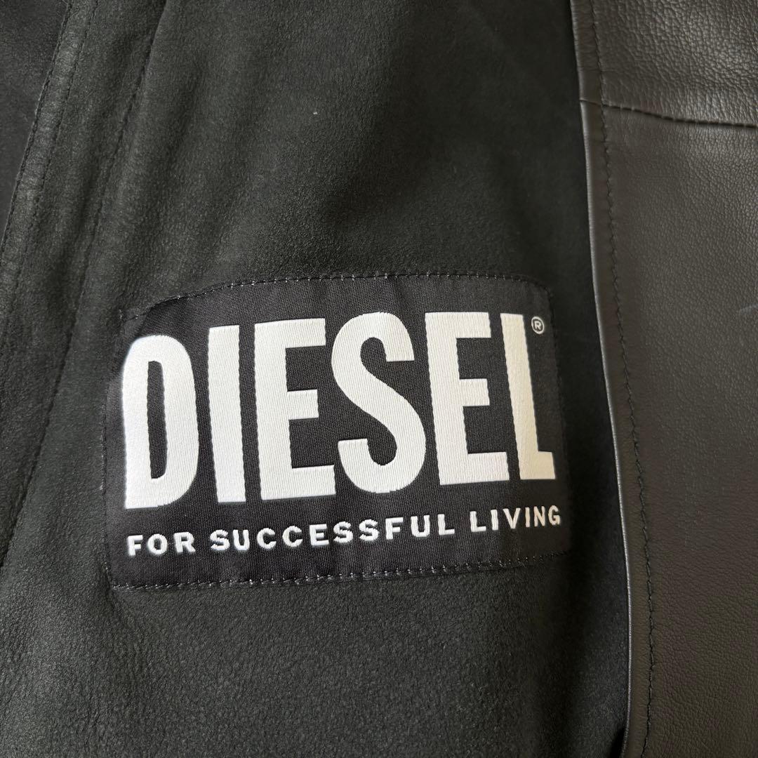 XLサイズ 美品 ディーゼル ラムレザージャケット ライダース シングル 黒